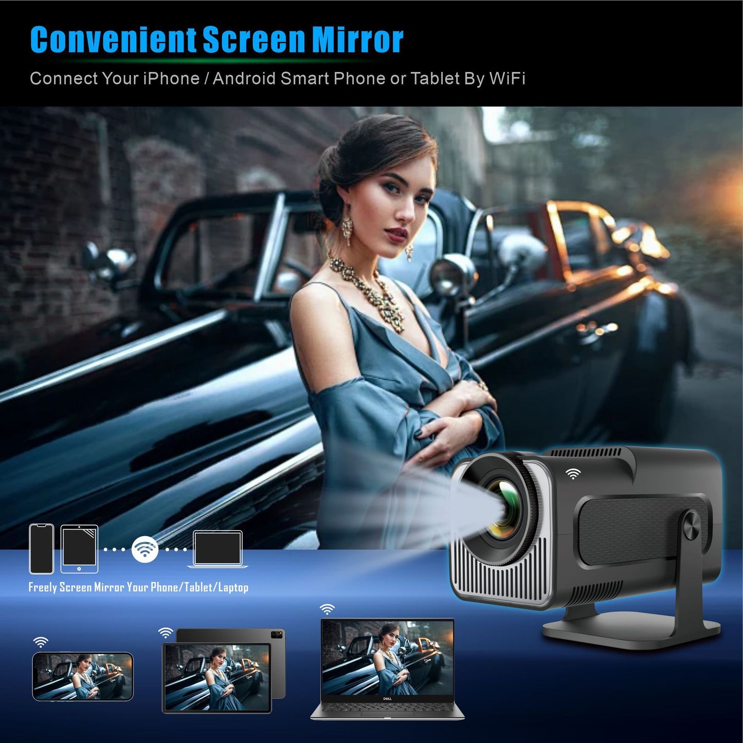 Smart Mini 4K Projector – Android TV, WiFi, 150” Home Cinema Experience